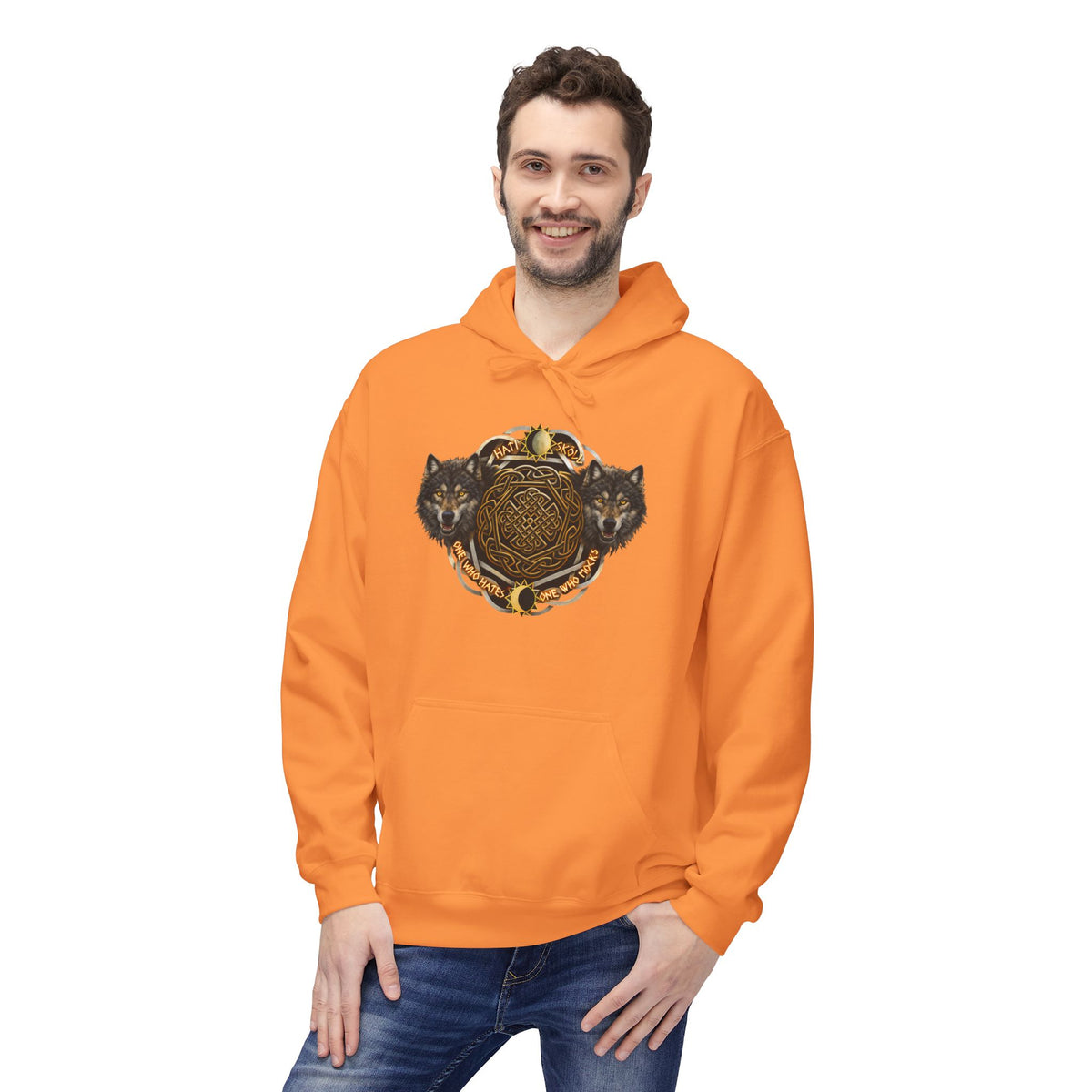 Skoll and Hati – The Wolves of the Sun and Moon-Hoodie — Rustic Wildlife Graphic Hooded Sweatshirt