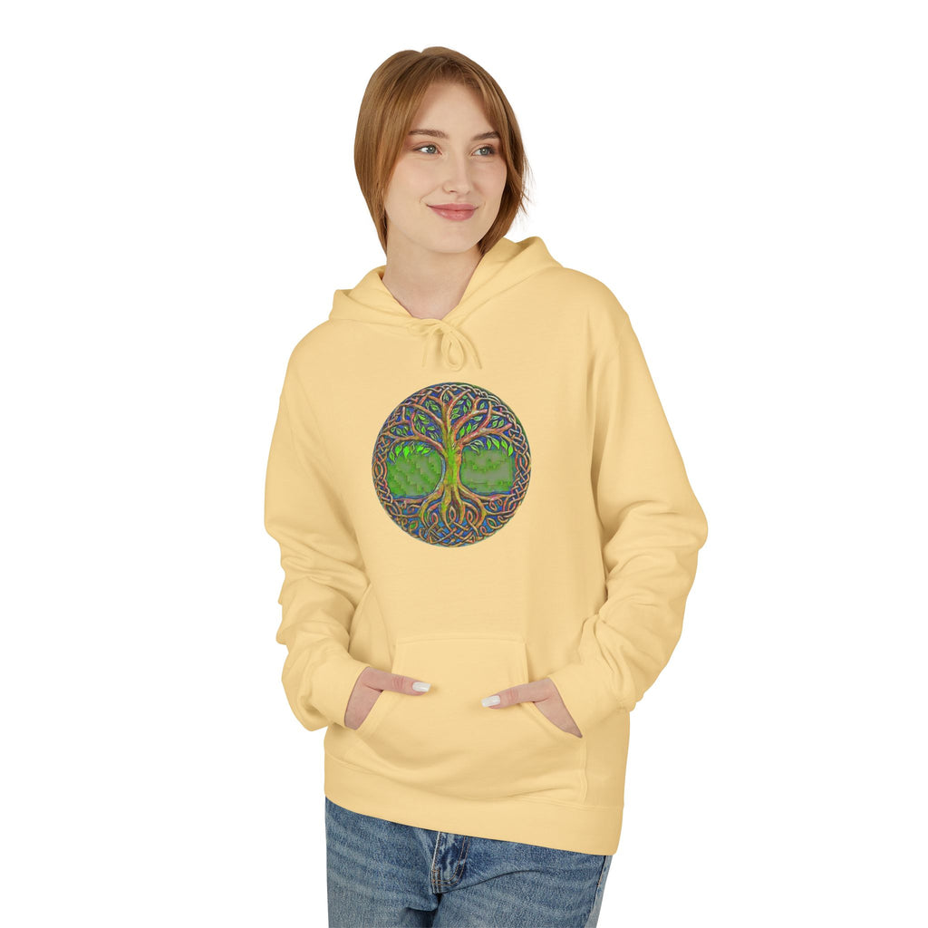 Yggdrasil Tree of Life Cotton Hoodie — Nature-Inspired Green Woodland Graphic