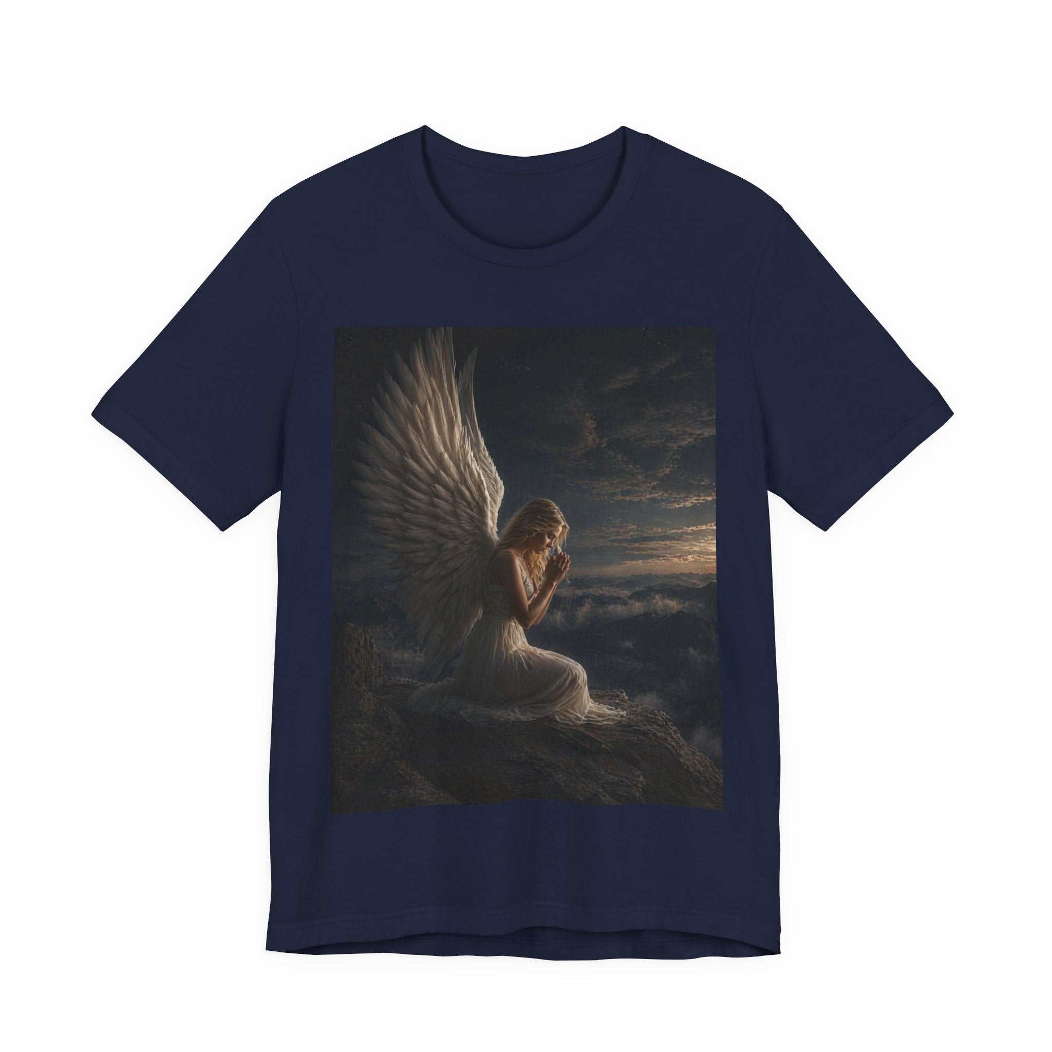 Angel Prayer Graphic Tee — Serene Winged Angel Shirt for Spiritual & Memorial Comfort