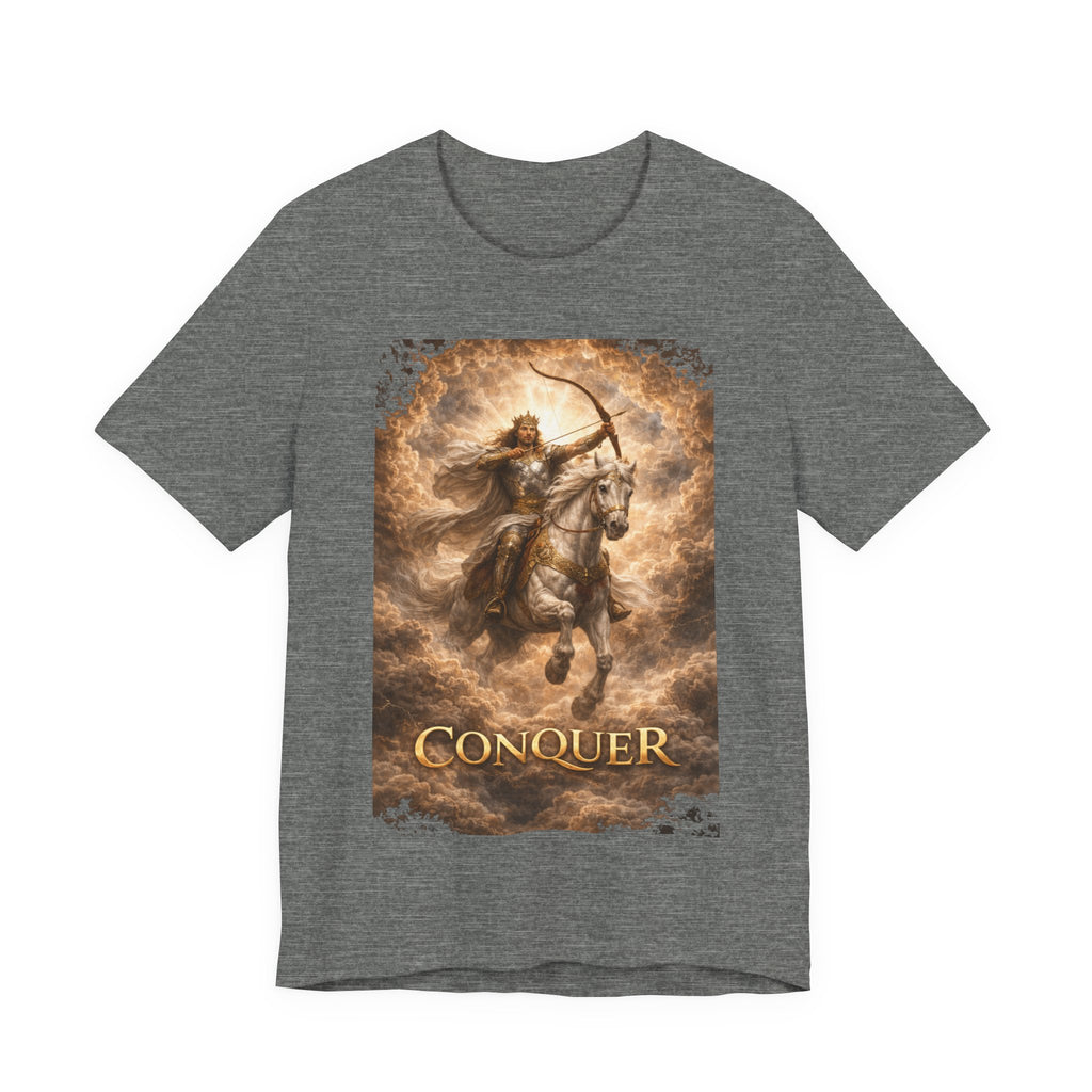 The white horse from Revelation 6:1-2! T‑Shirt — "Conquer" Warrior Archer Graphic Tee