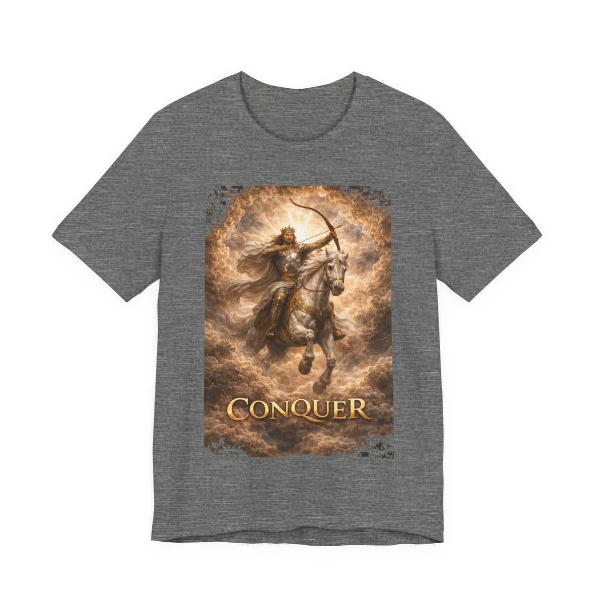 The white horse from Revelation 6:1-2! T‑Shirt — "Conquer" Warrior Archer Graphic Tee