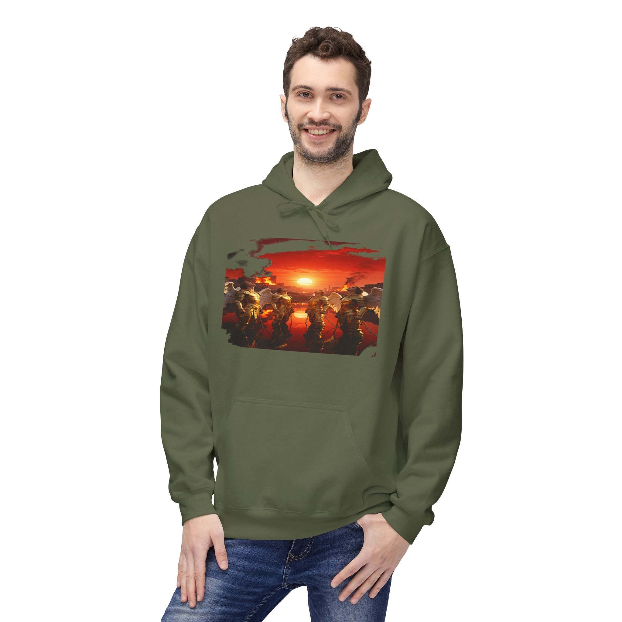 Revelation 7:1 End of times-Four angels standing on the four corners of the earth as seen from heaven-Art Graphic Pullover