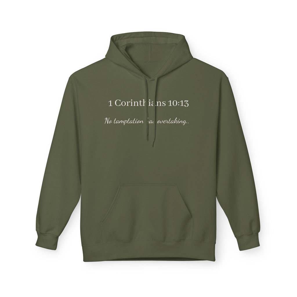 1 Corinthians 10:13 Hoodie — "No Temptation Is Overwhelming" Christian Scripture Pullover
