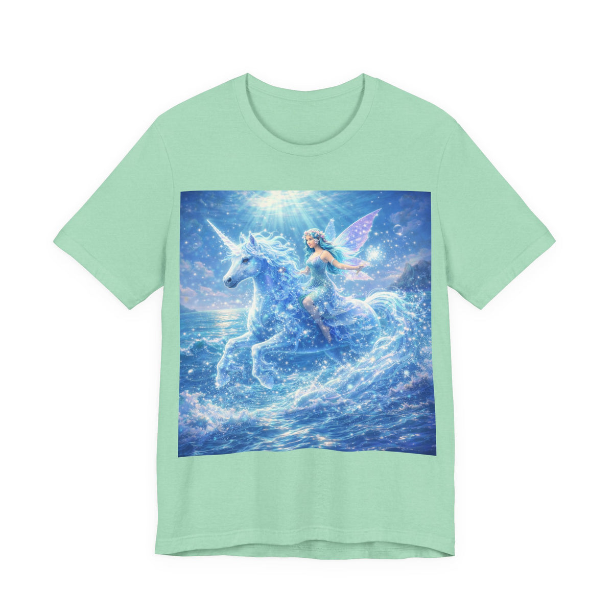 Mystic Sea Unicorn Tee — Fairy Riding Pegasus Surfing Ocean Graphic T-Shirt