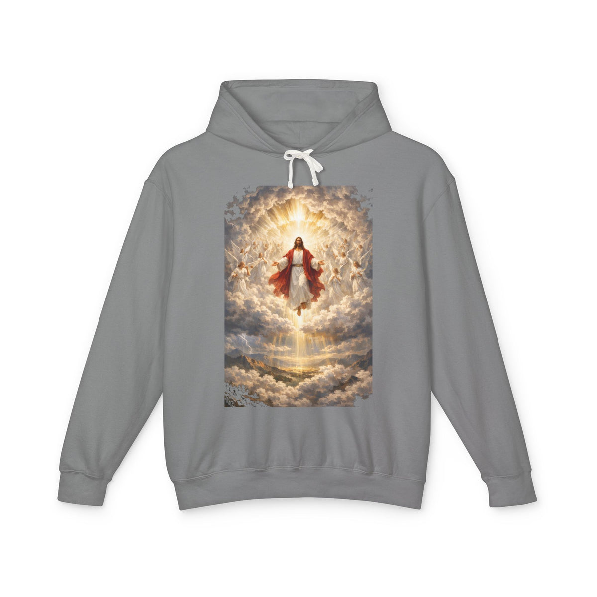 Christian Jesus Hoodie — Ascension Clouds Religious Graphic Sweatshirt