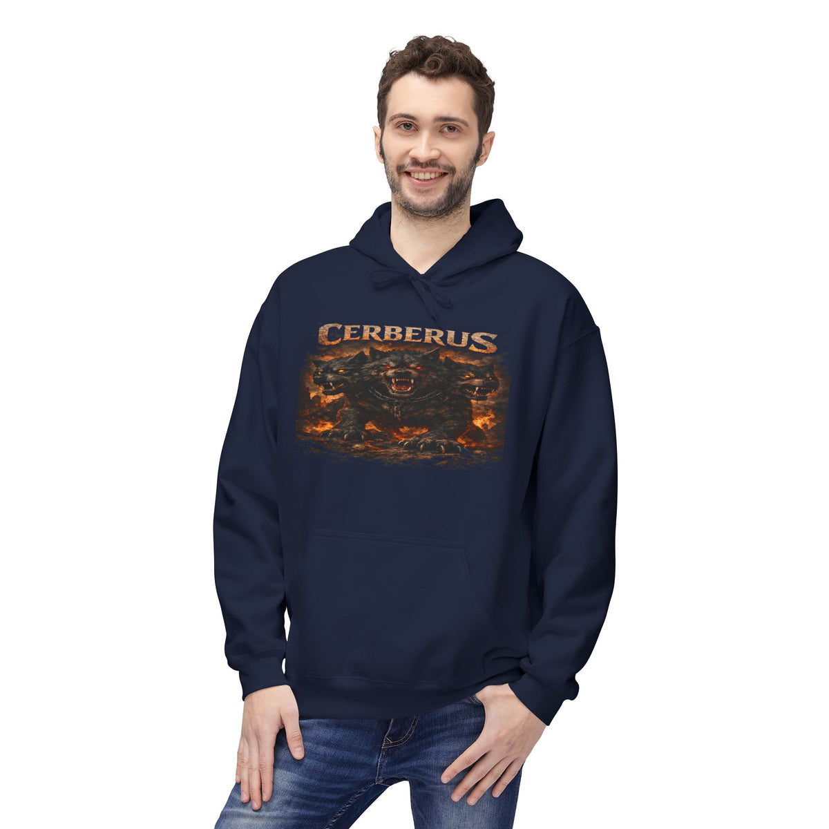 Gerberus Mythic Dog Hoodie — Fiery Cerberus Graphic Sweatshirt