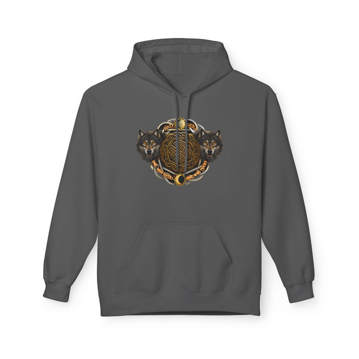 Skoll and Hati – The Wolves of the Sun and Moon-Hoodie — Rustic Wildlife Graphic Hooded Sweatshirt