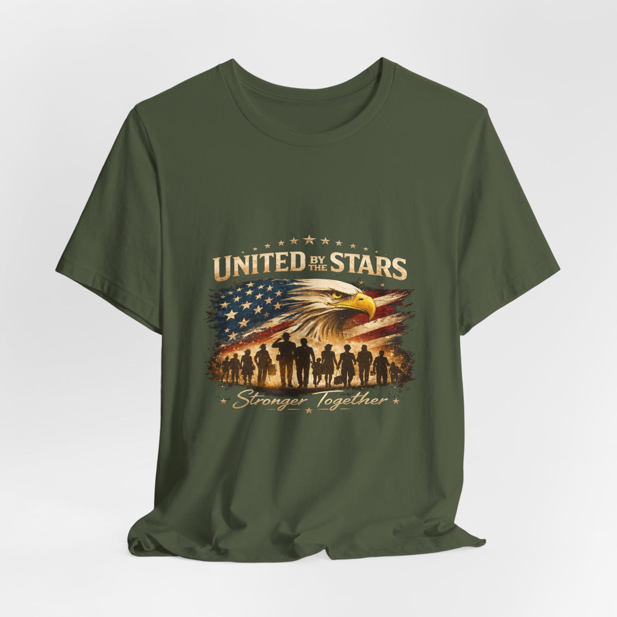 United We Stand T-Shirt – Patriotic Eagle & Soldiers “Stronger Together” Tee