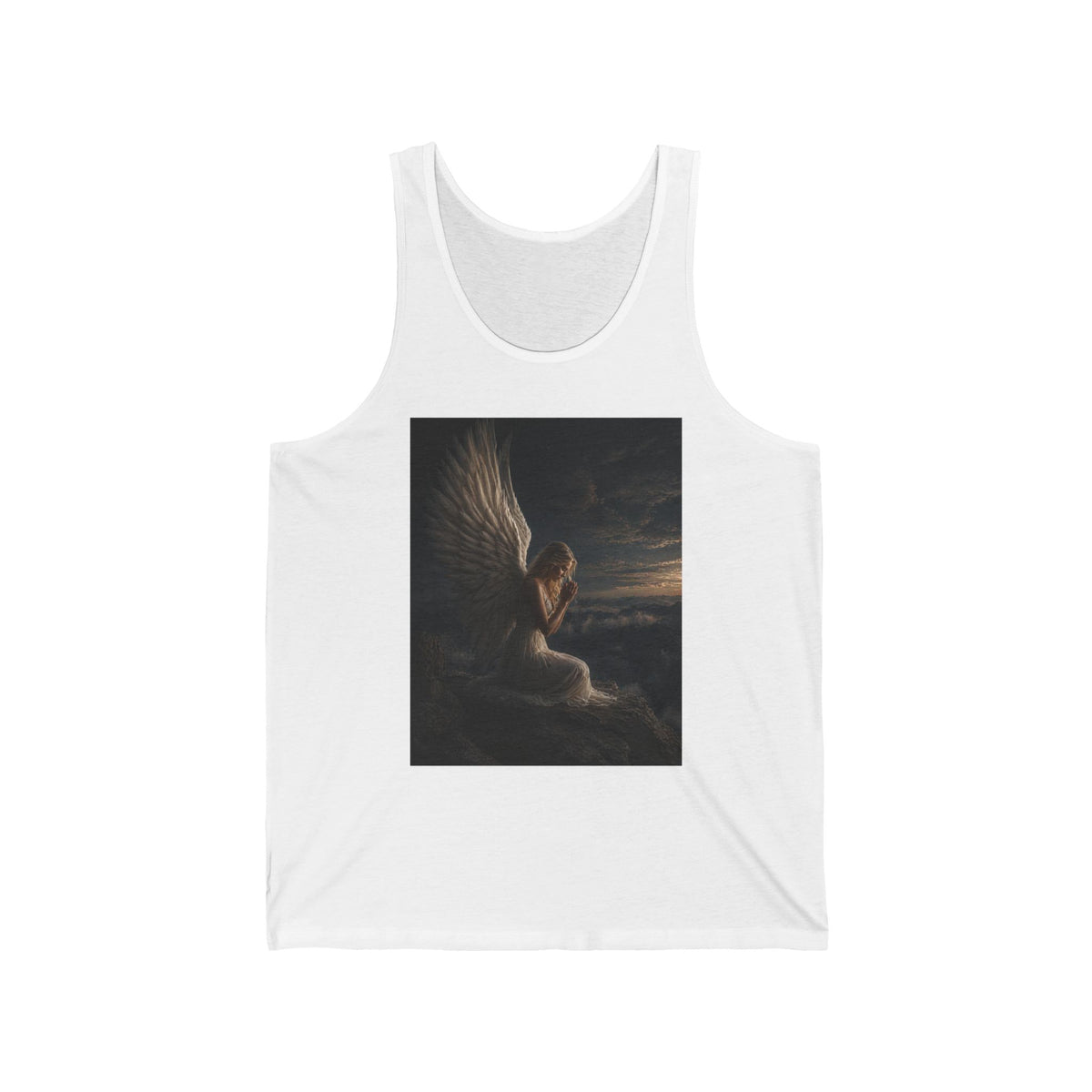 Angel Nightscape Tank Top — Praying Angel Graphic Jersey Tank