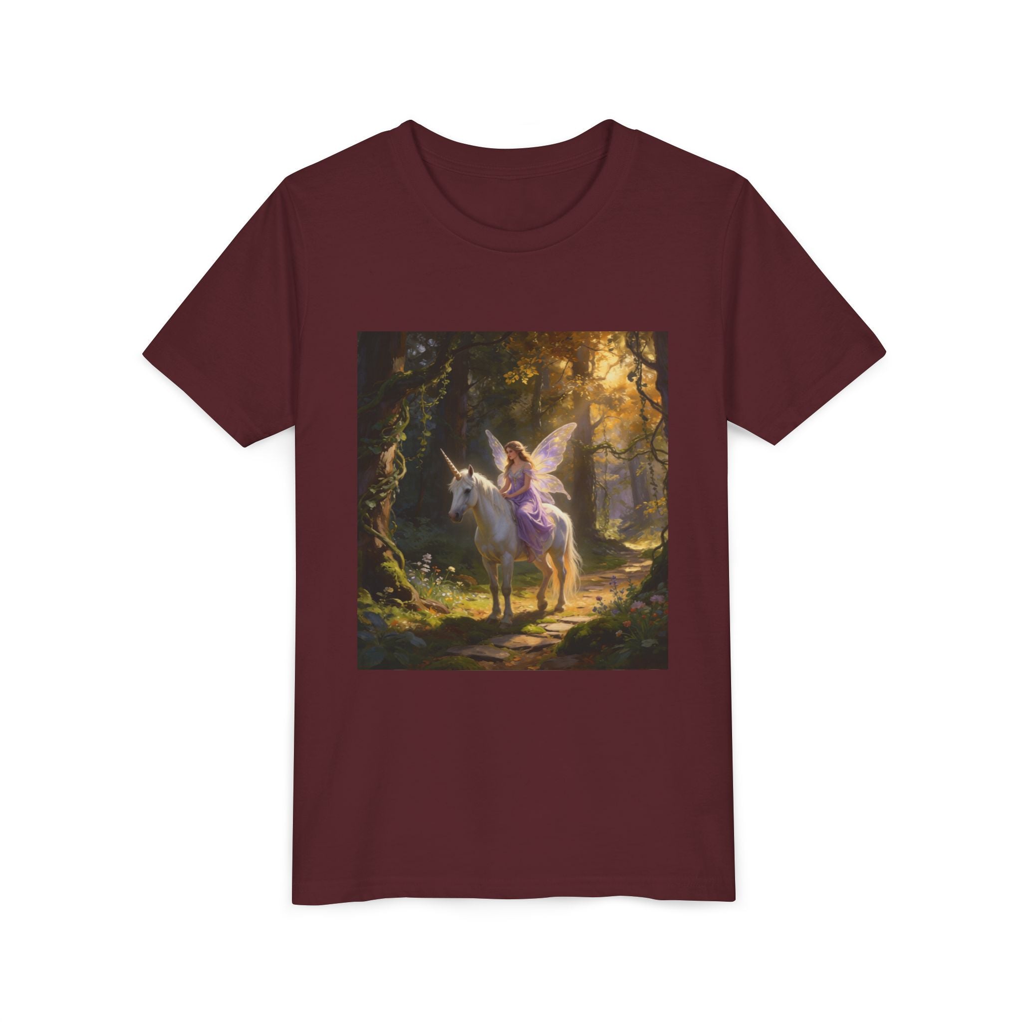 Youth Tee — Enchanted Unicorn & Fairy Forest Graphic