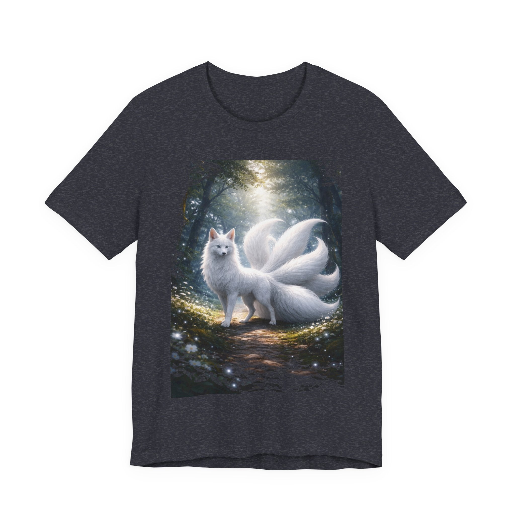 Nine-Tailed Fox Fantasy T-Shirt — Mystical White Kitsune Forest Tee