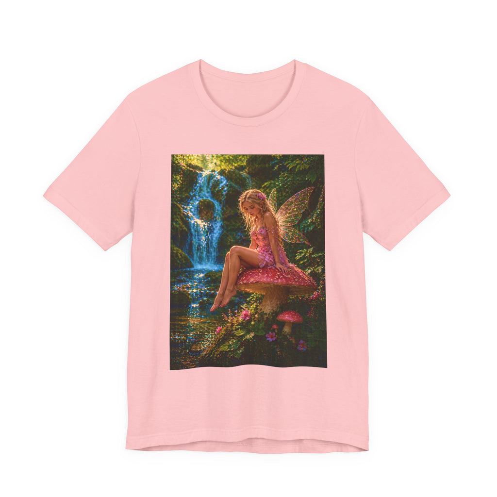 Fairy Garden T-Shirt – Enchanted Pink Fairy by Waterfall