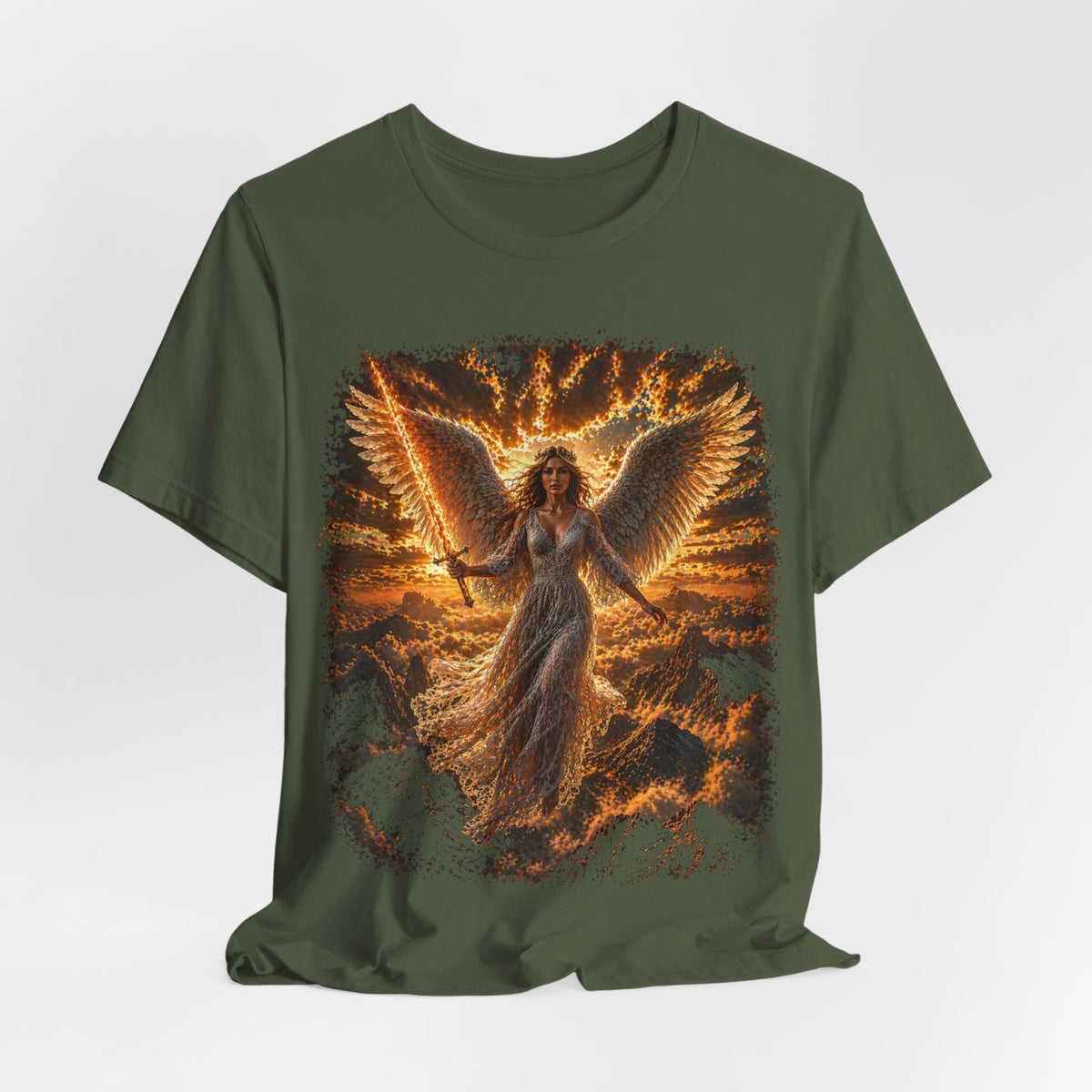 Angel Wings Graphic Tee — Fiery Guardian Angel Design