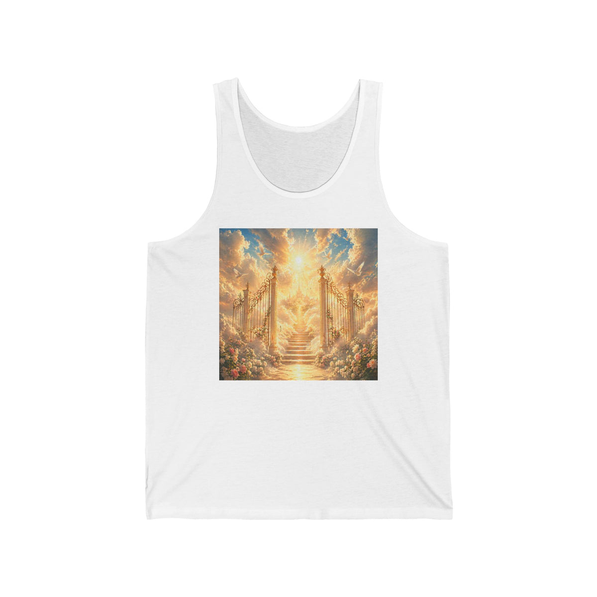 Heavenly Gates Sunset Tank Top — Spiritual Angelic Stairway Graphic