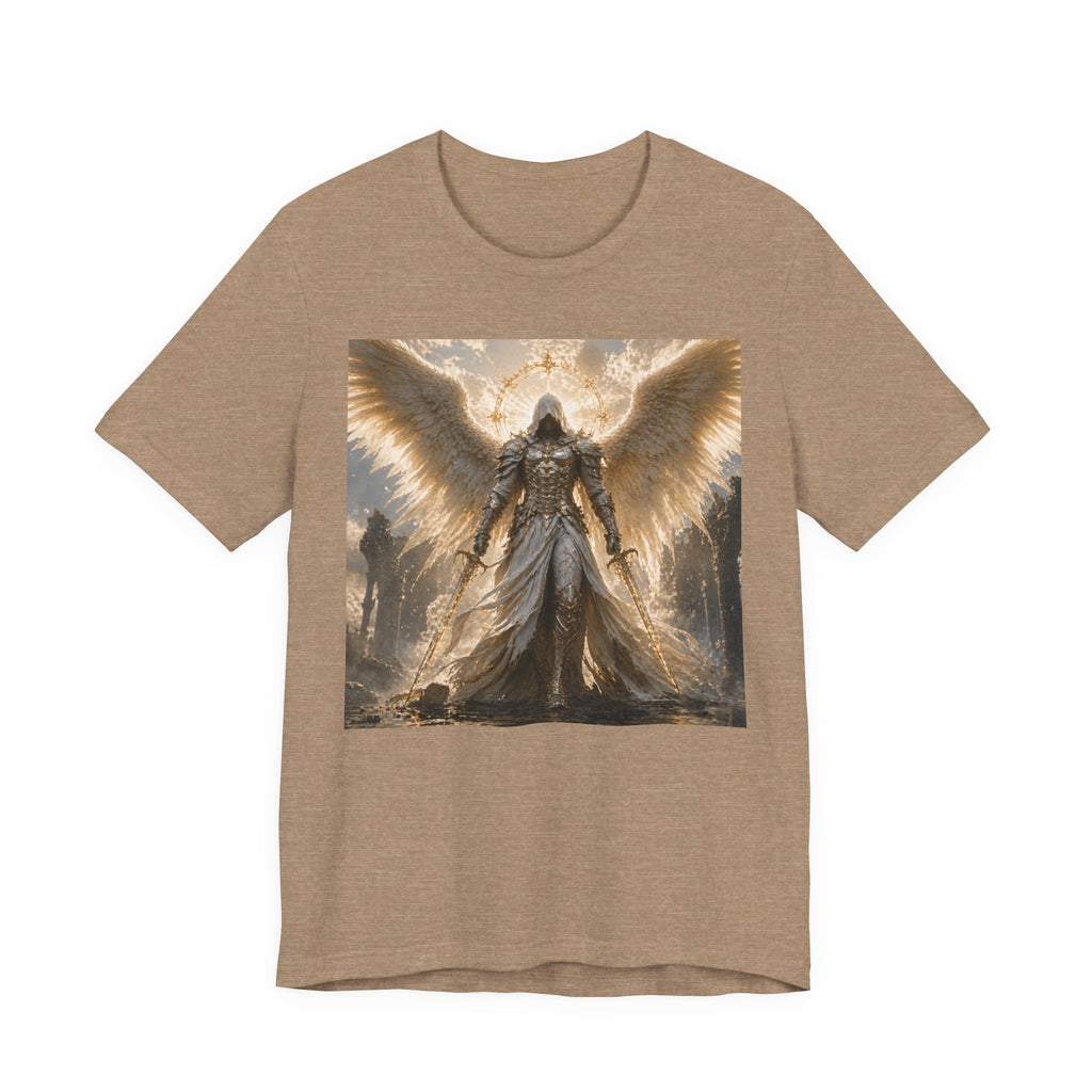 Angel Warrior Graphic Tee — Gold Guardian Wings T-Shirt