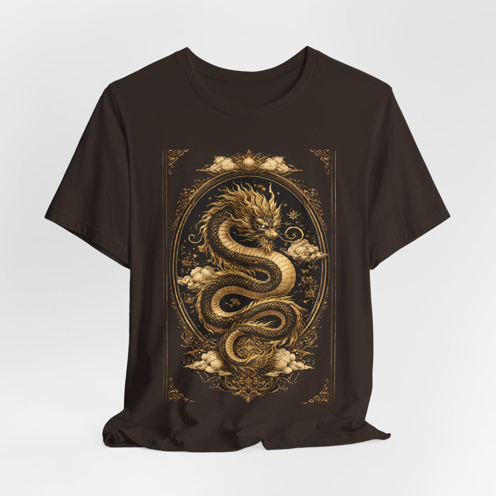 Dragon Oval Graphic Tee — Vintage Gold Snake Illustration T-Shirt