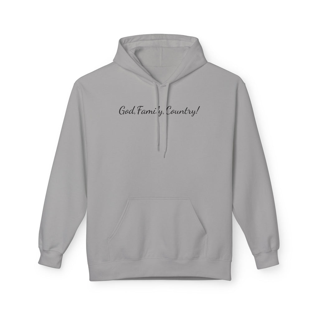 God, Family & Country Hoodie - Minimal Script Pullover for Patriotic Faithwear