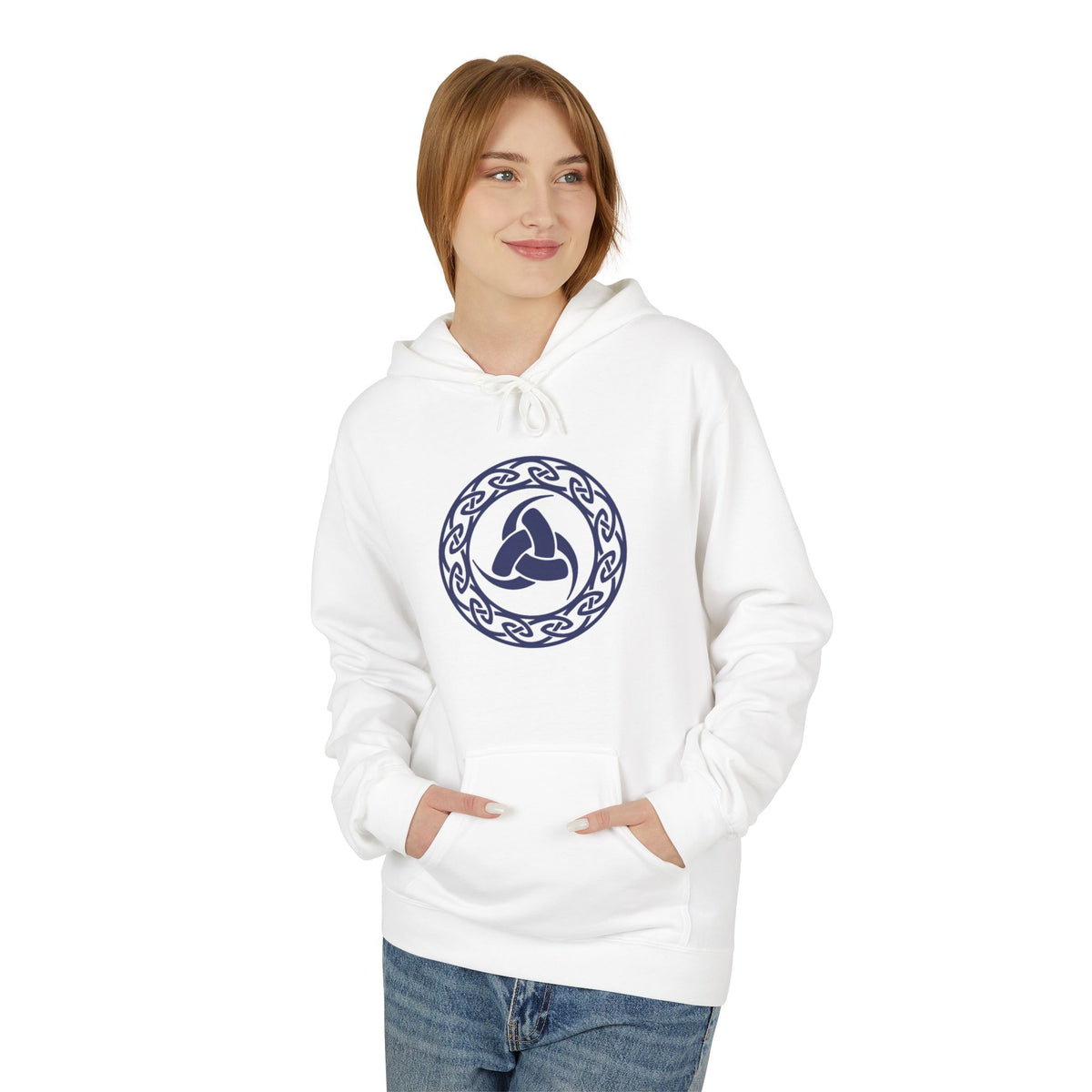 Viking Helm Emblem Hoodie — Norse Rune Knot Medallion-The Triple Horn of Odin – The Horn Triskelion