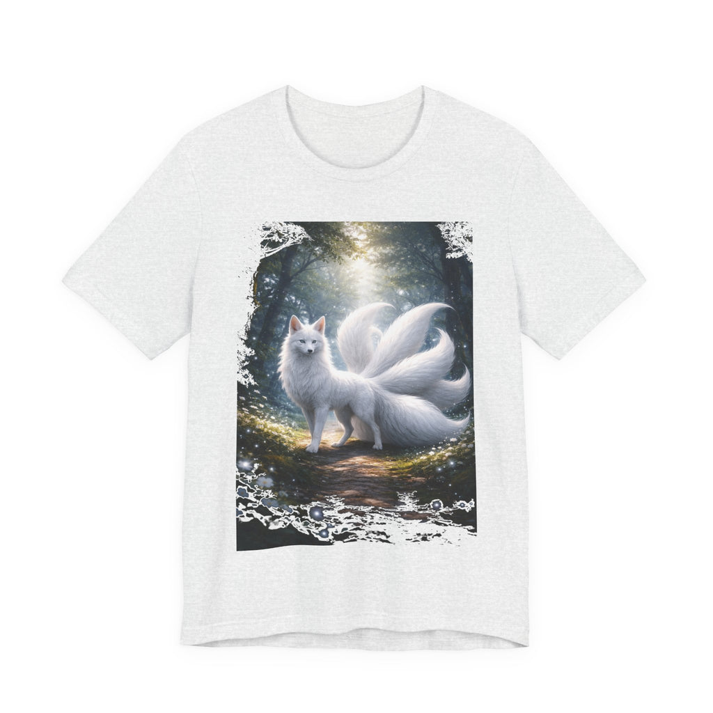 Nine-Tailed Fox Fantasy T-Shirt — Mystical White Kitsune Forest Tee