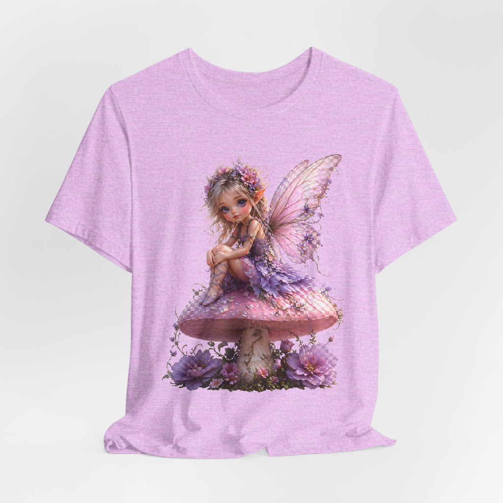 Fairy on Mushroom T-Shirt — Cute Pink Butterfly Fairy Graphic Tee for Kids & Adults
