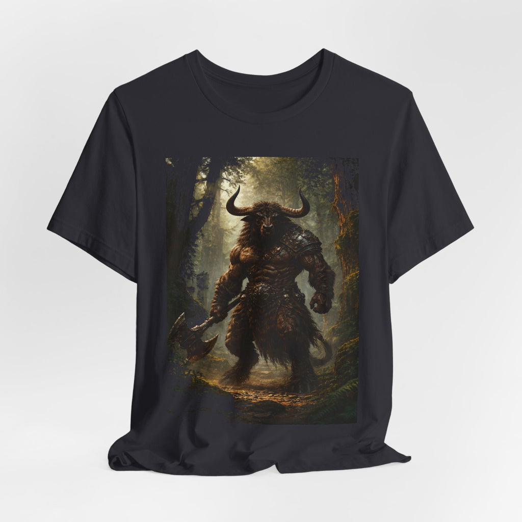 Minotaur Forest Warrior T-Shirt — Mythic Fantasy Creature Graphic Tee