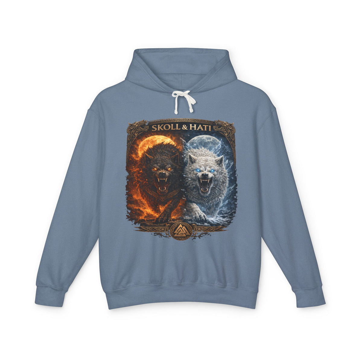 Sköll & Hati Fire and Ice Wolf Hoodie — Viking Myth Wolves Graphic Sweatshirt