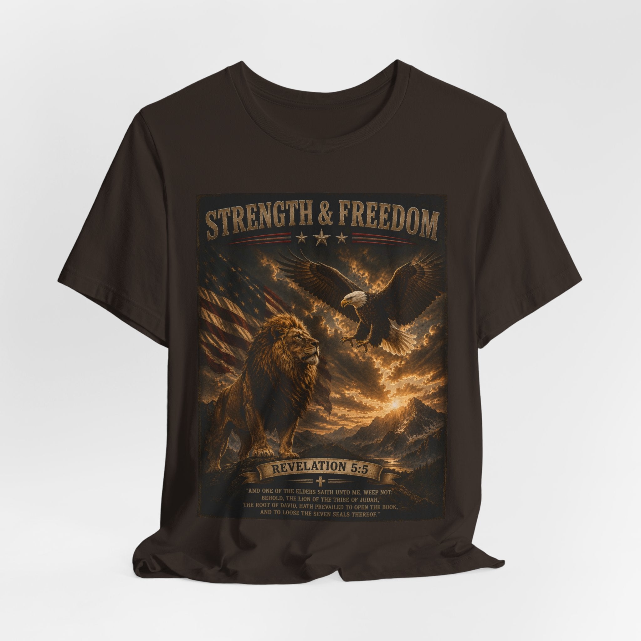 Strength & Freedom Christian Lion Tee – Revelation 5:5 Inspirational Graphic T-Shirt