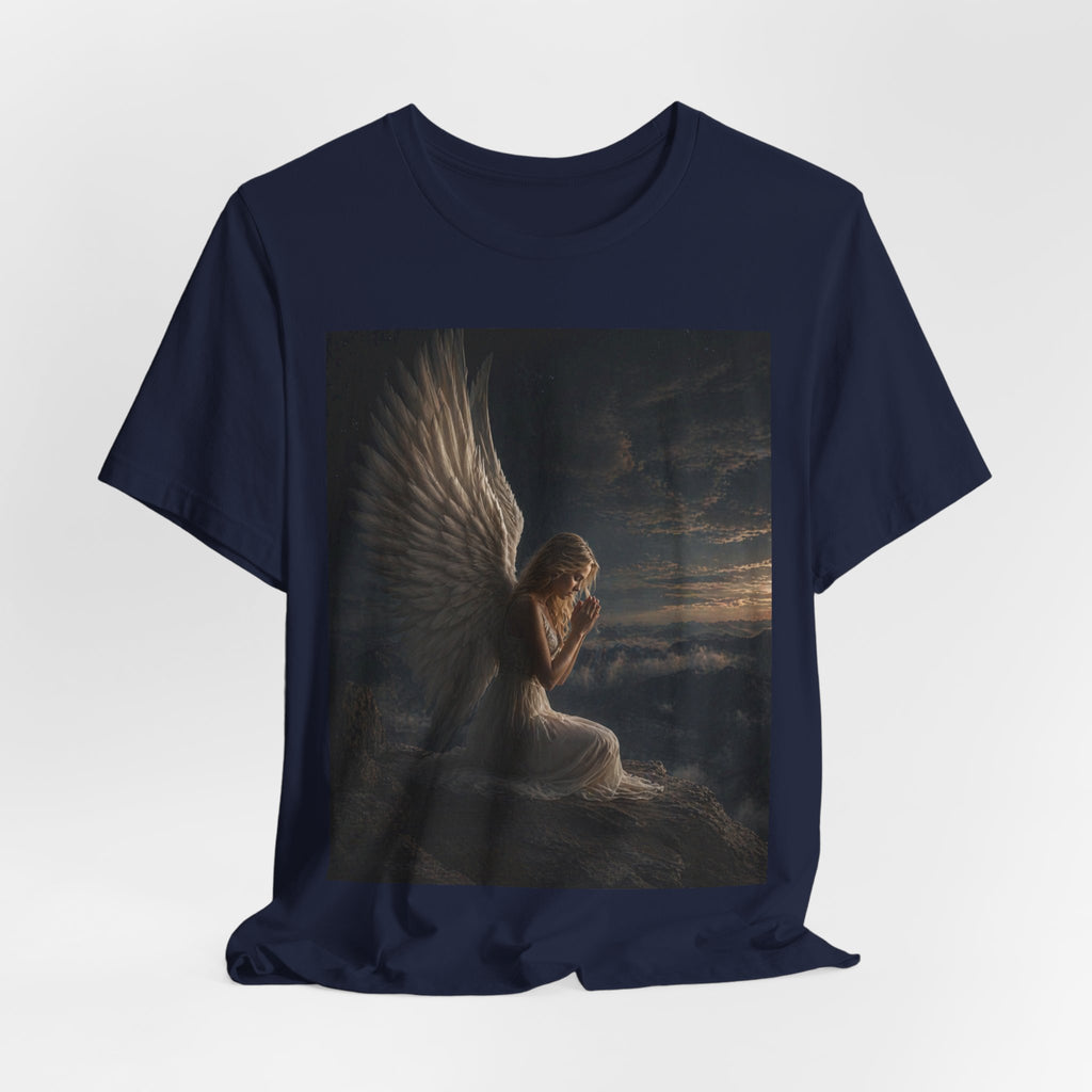 Angel Prayer Graphic Tee — Serene Winged Angel Shirt for Spiritual & Memorial Comfort