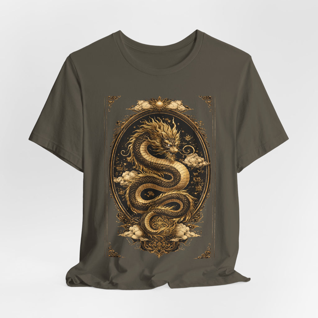 Dragon Oval Graphic Tee — Vintage Gold Snake Illustration T-Shirt