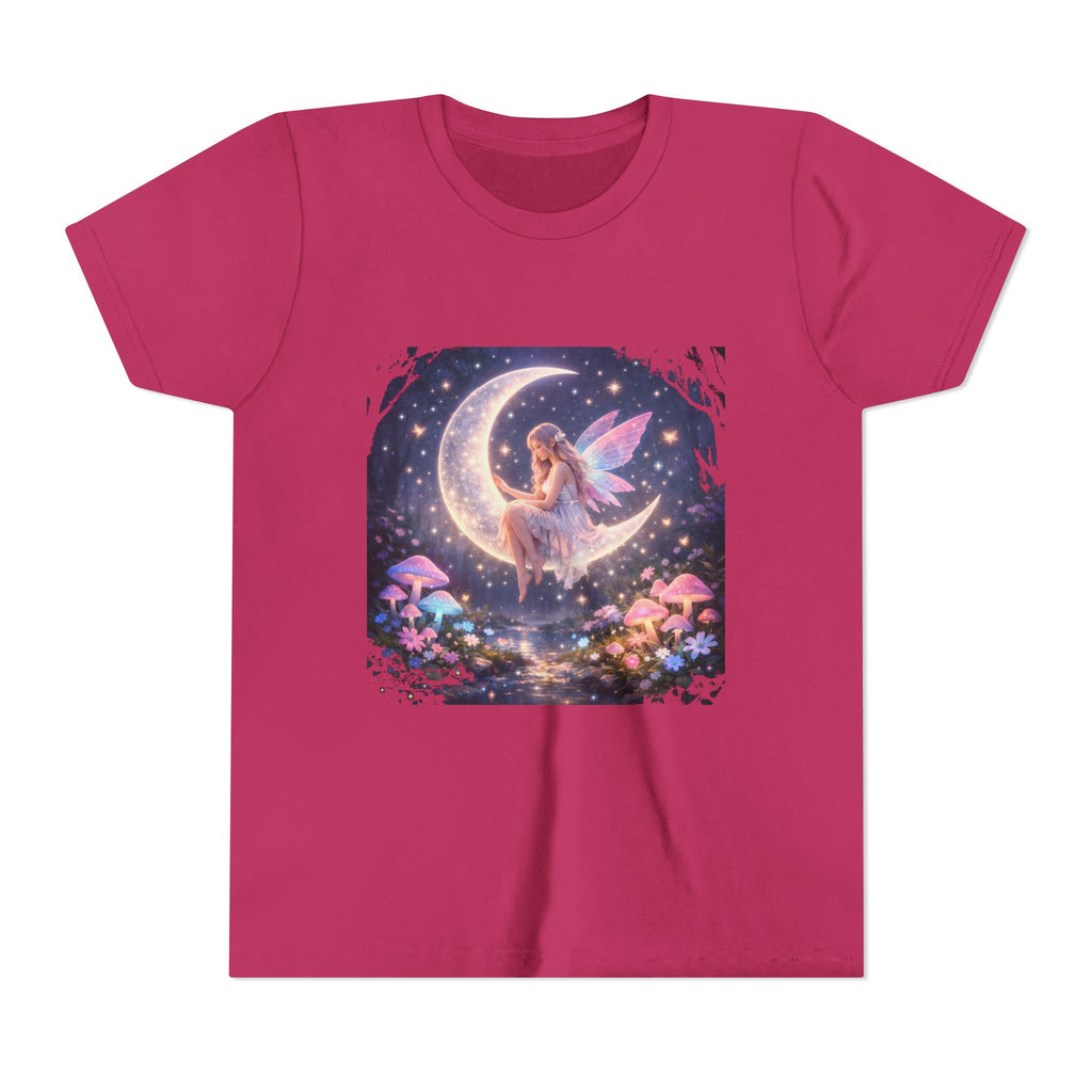 Youth Fairy Moon T-Shirt — Magical Fairy on Crescent Moon Tee for Kids