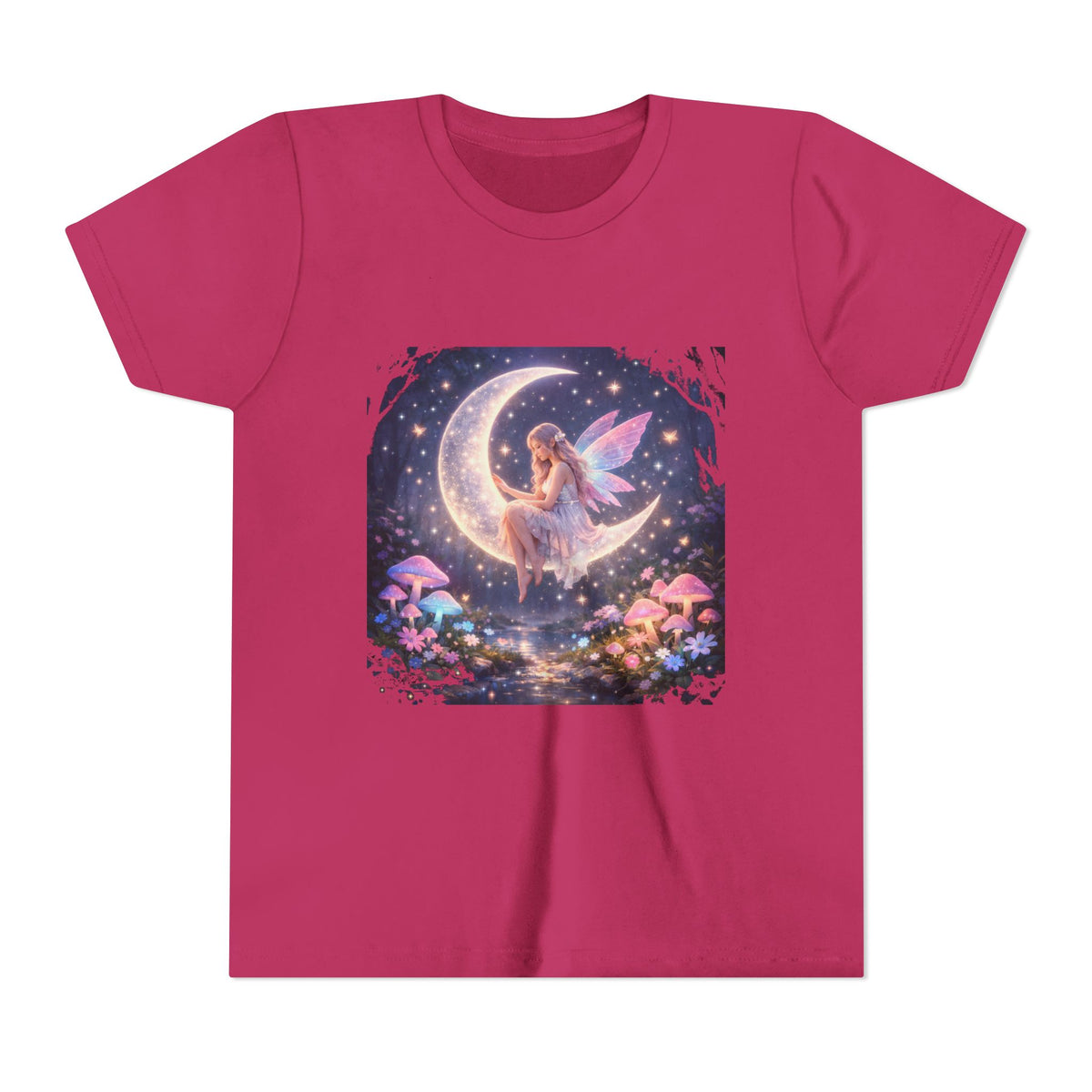Youth Fairy Moon T-Shirt — Magical Fairy on Crescent Moon Tee for Kids