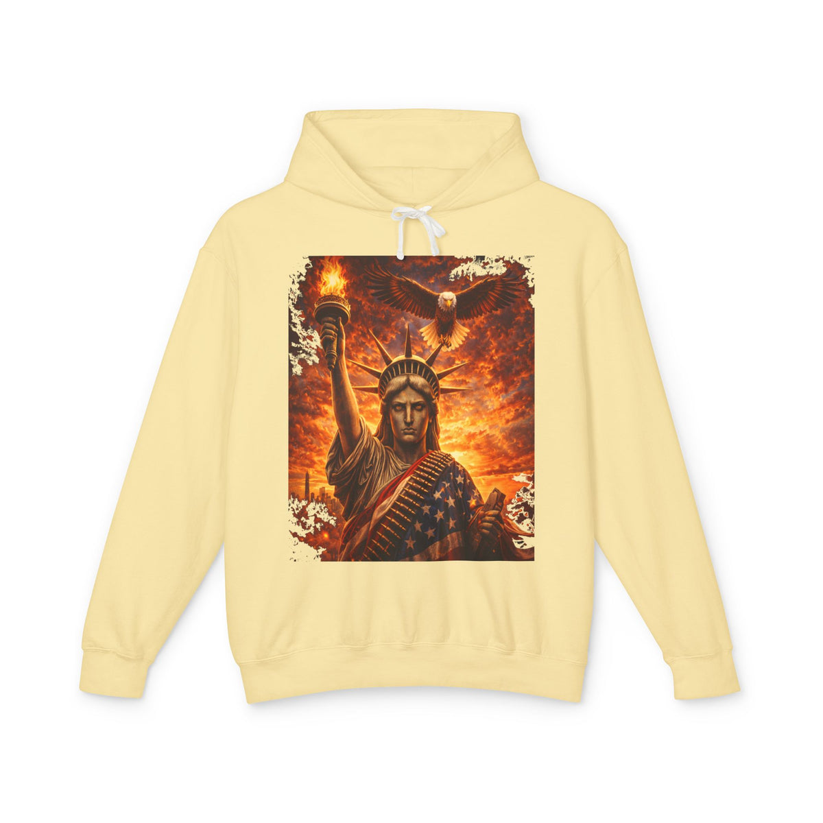 Statue of Liberty Flame Graphic Hoodie — Patriot Fire Art Sweatshirt