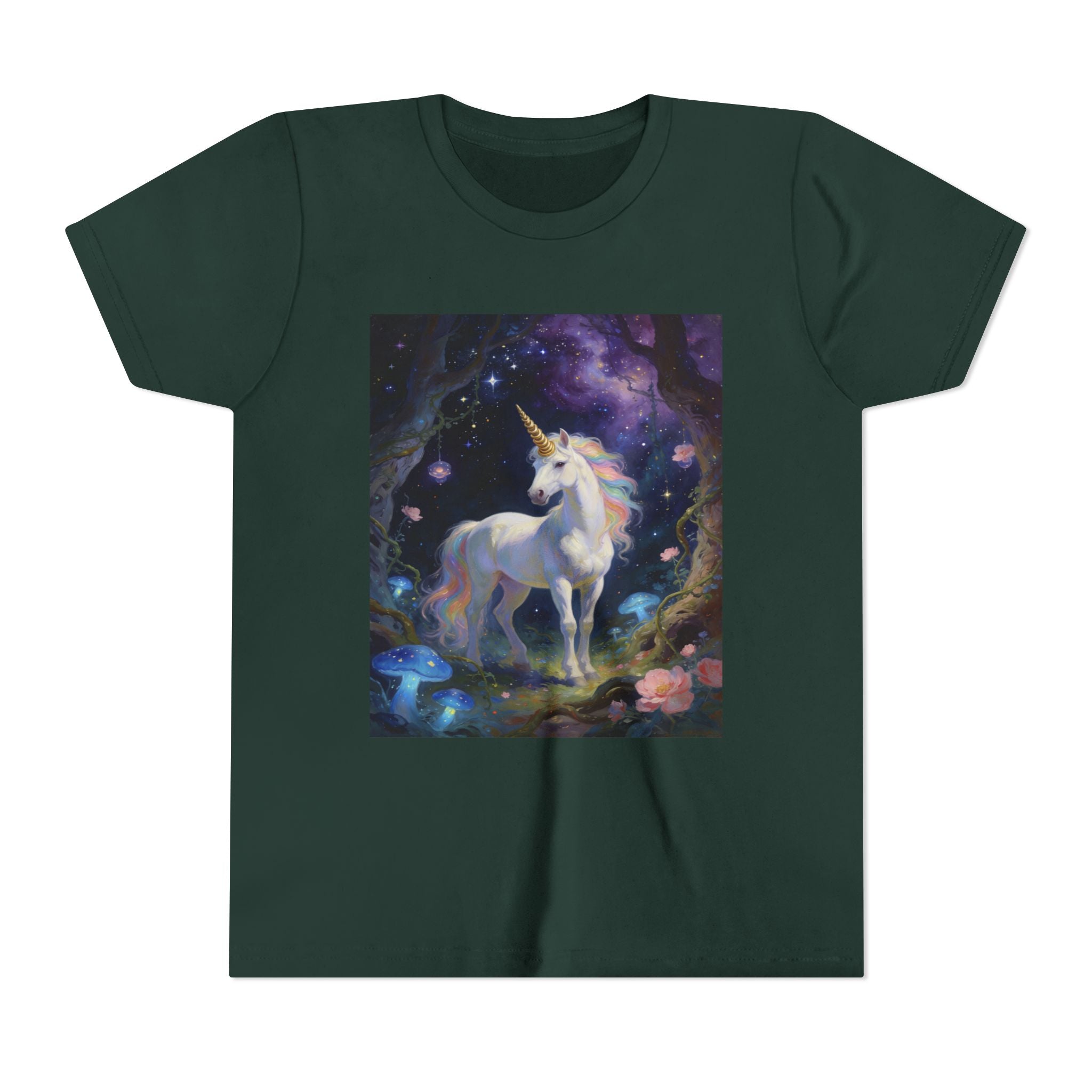 Youth Unicorn Tee — Magical Night Forest Unicorn Graphic Shirt