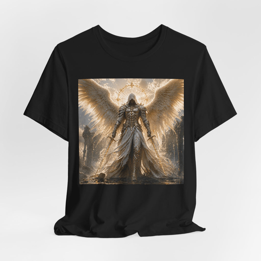 Angel Warrior Graphic Tee — Gold Guardian Wings T-Shirt