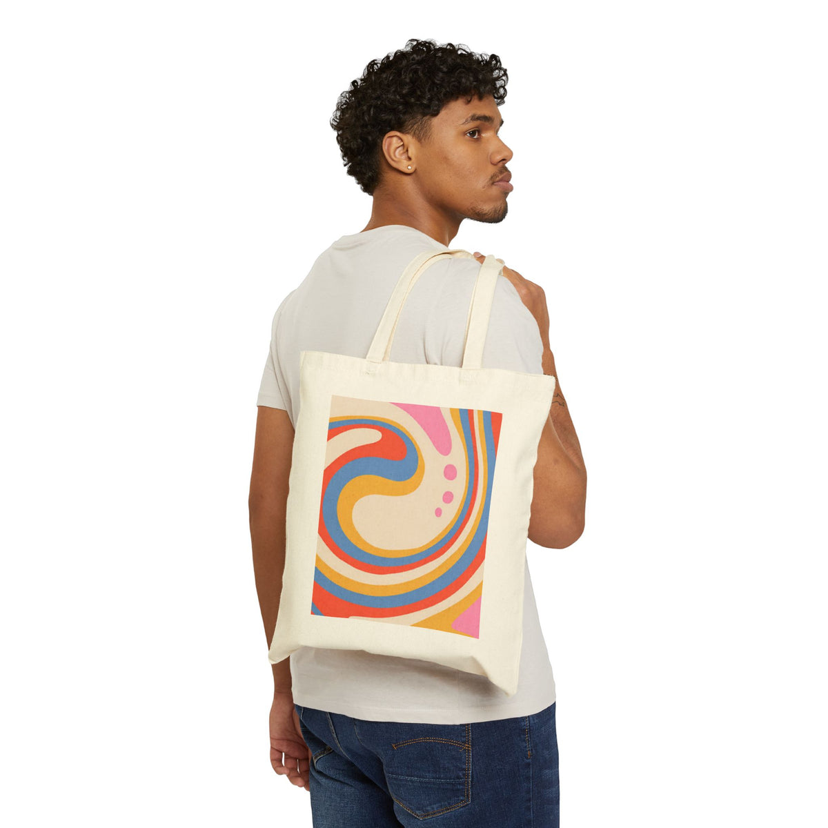 Retro Swirl Canvas Tote Bag — Colorful 70s-Inspired Abstract Design