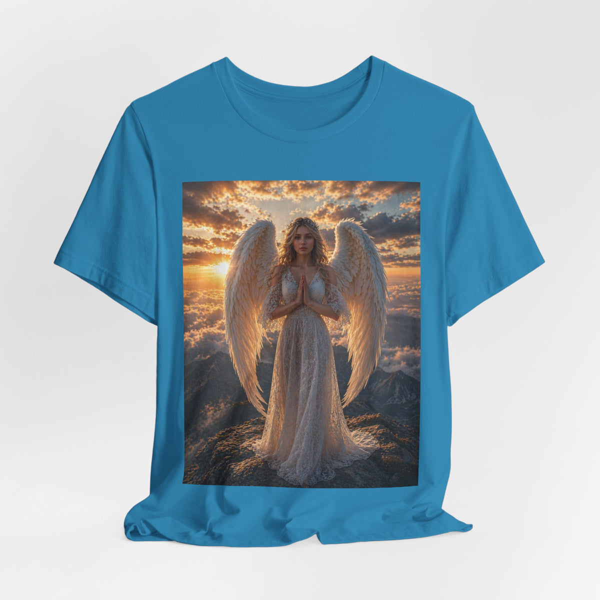 Angel Wings T-Shirt — Serene Praying Angel Graphic Tee for Spiritual & Religious Gifts