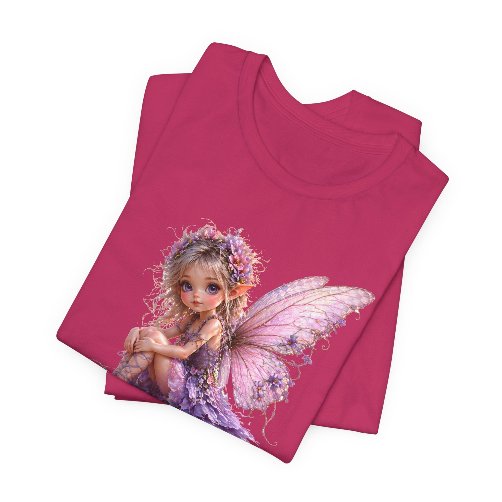 Fairy on Mushroom T-Shirt — Cute Pink Butterfly Fairy Graphic Tee for Kids & Adults