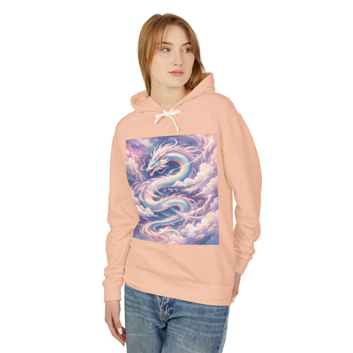 Pastel Cloud Dragon Hoodie — Ethereal Fantasy Hoodie for Fans of Mythical Art