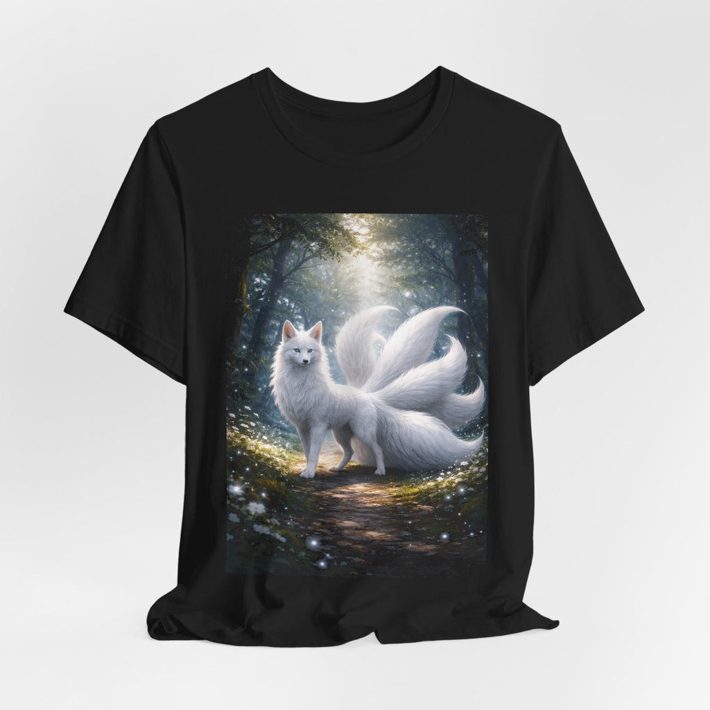 Nine-Tailed Fox Fantasy T-Shirt — Mystical White Kitsune Forest Tee