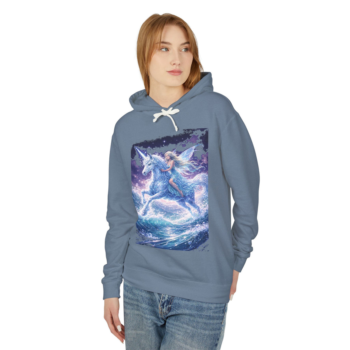 Pegasus Ride Hoodie — Mystical Blue Unicorn Horse Graphic Sweatshirt