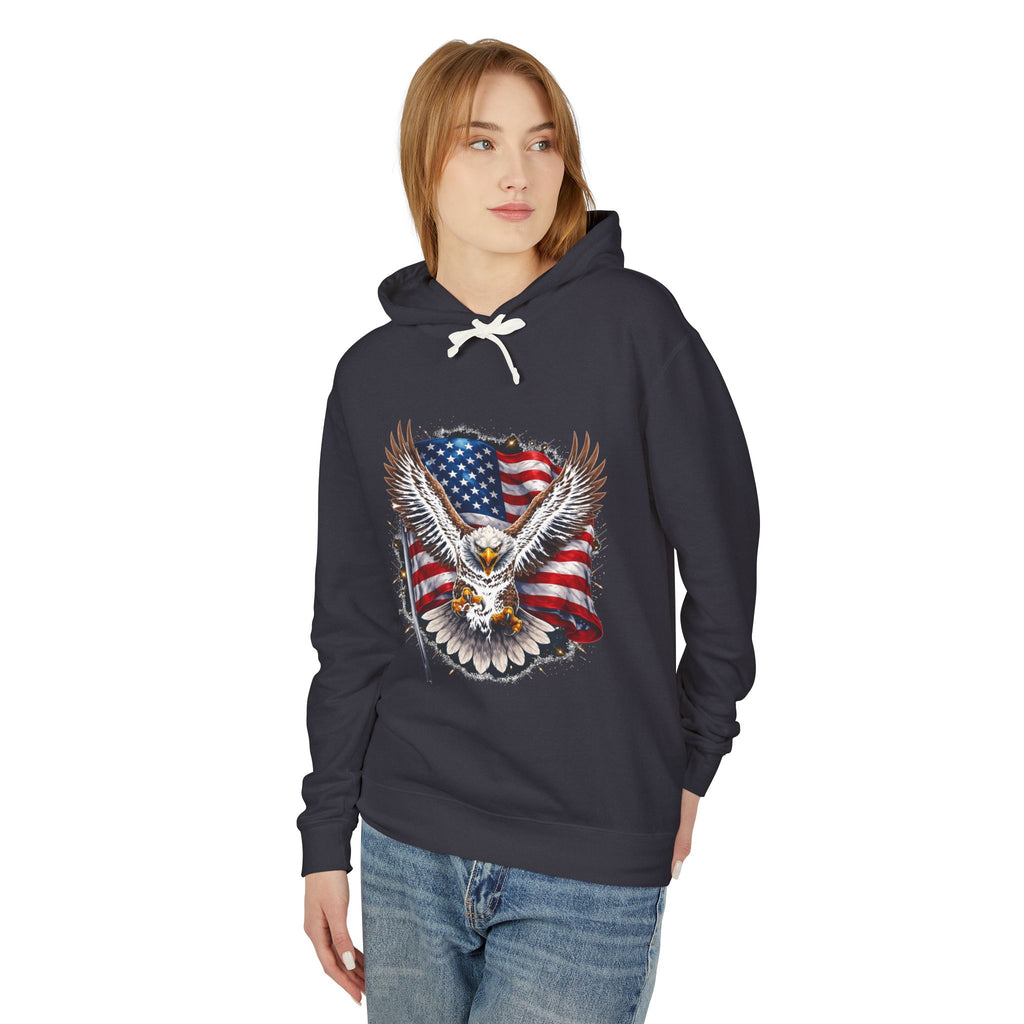American Eagle Hoodie — Patriotic Bald Eagle with USA Flag Graphic