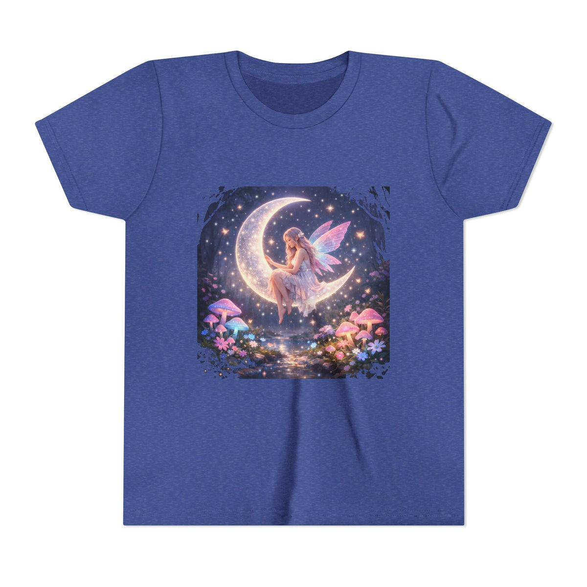 Youth Fairy Moon T-Shirt — Magical Fairy on Crescent Moon Tee for Kids