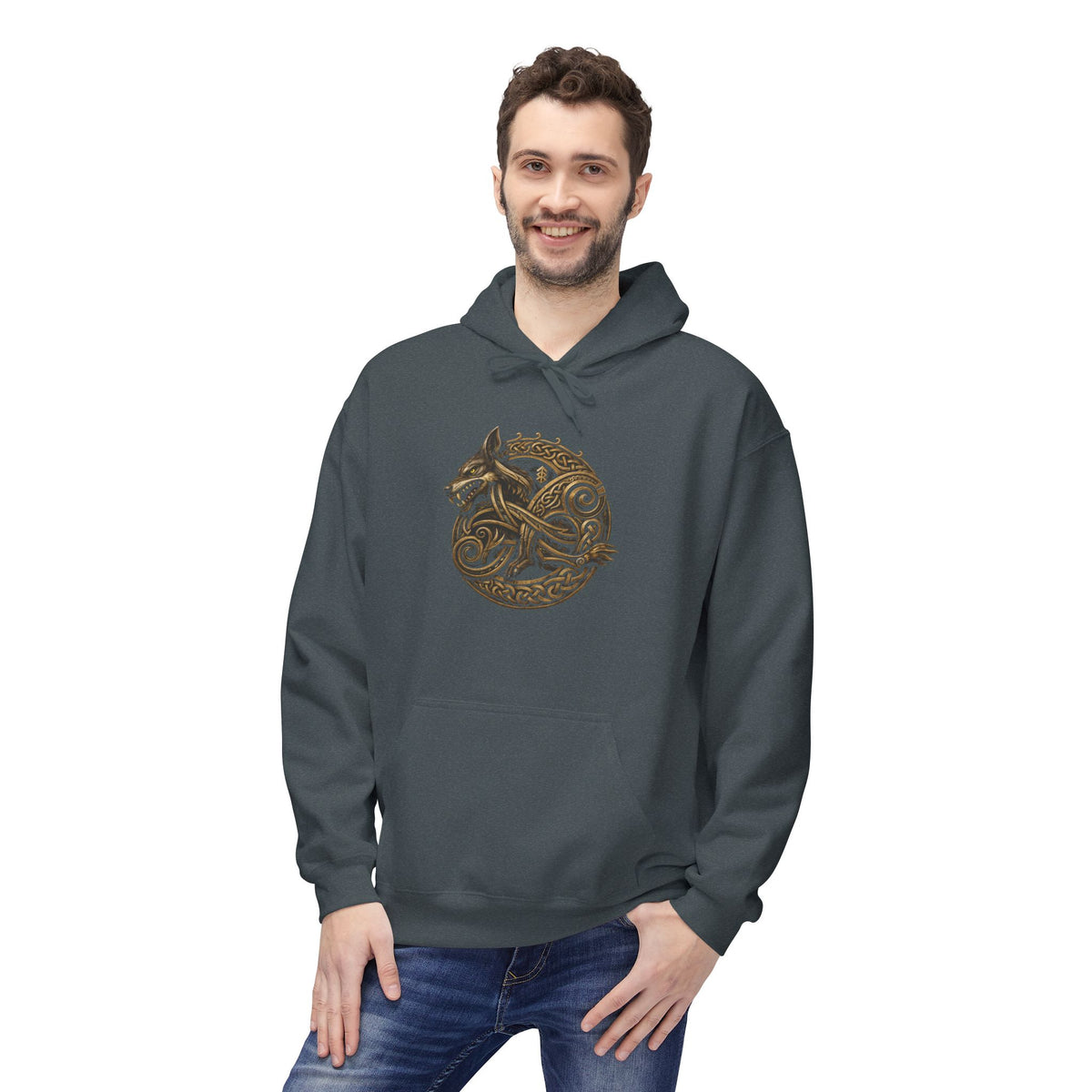 Norse mythology wolve Hoodie – Earth-Tone Celtic Wolf Graphic Pullover