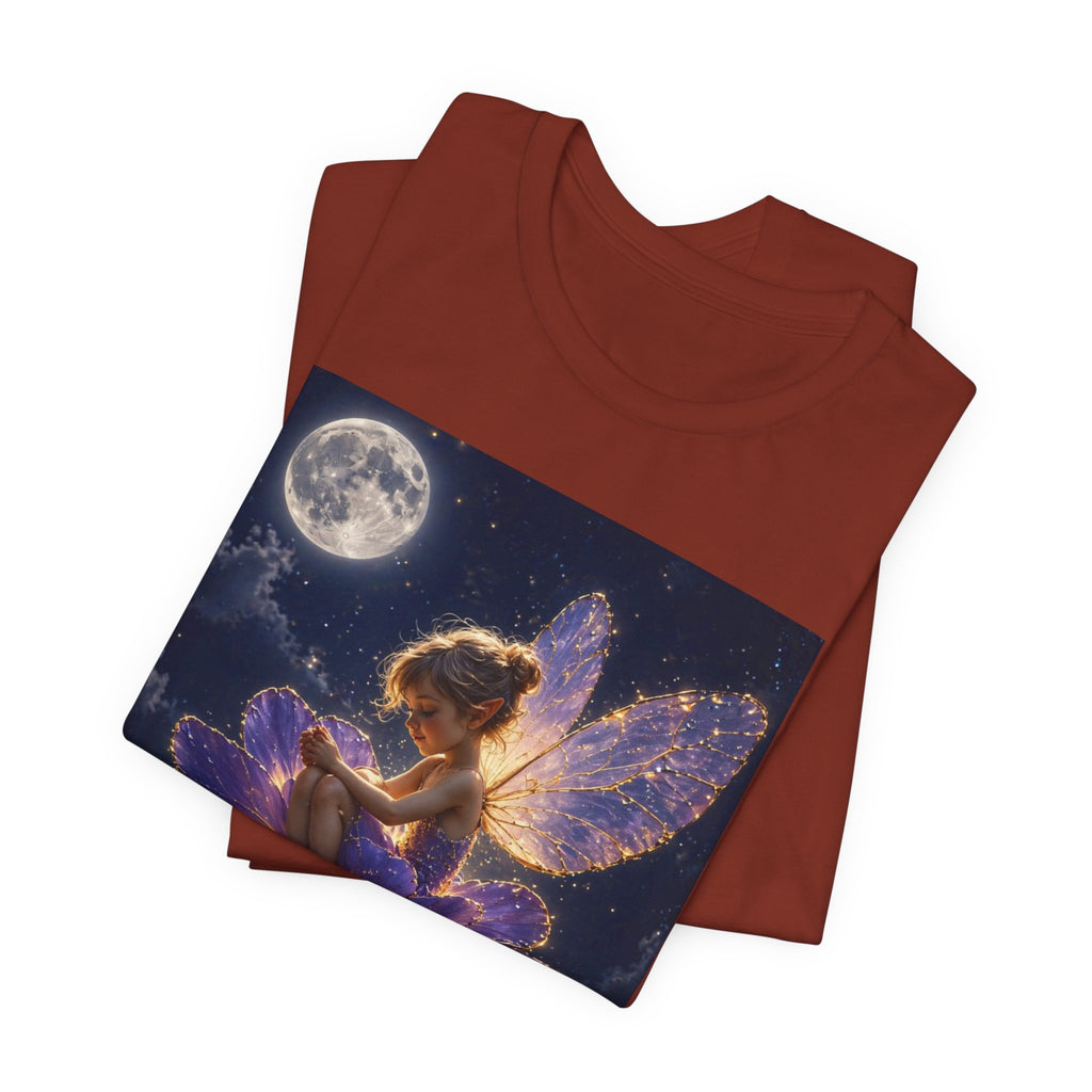 Fairy Night T-Shirt — Moonlit Fairy on Purple Flower