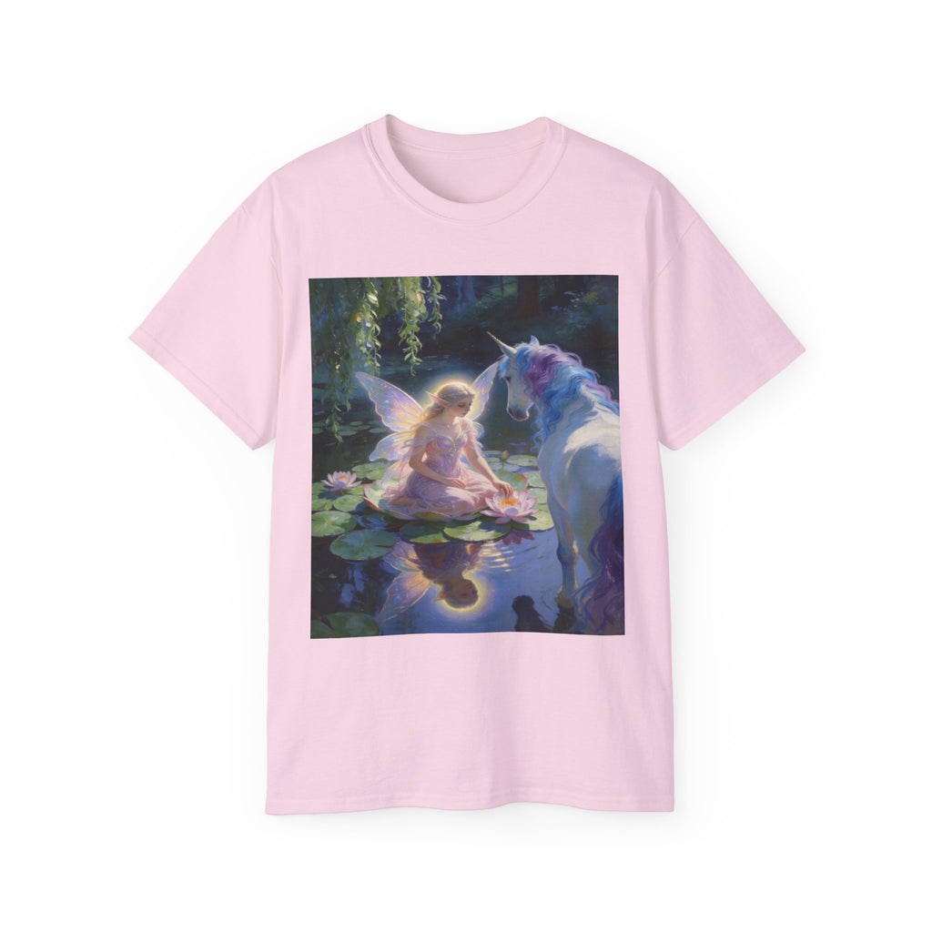 Fairy and Unicorn Cotton Tee — Enchanted Forest Fantasy T-Shirt