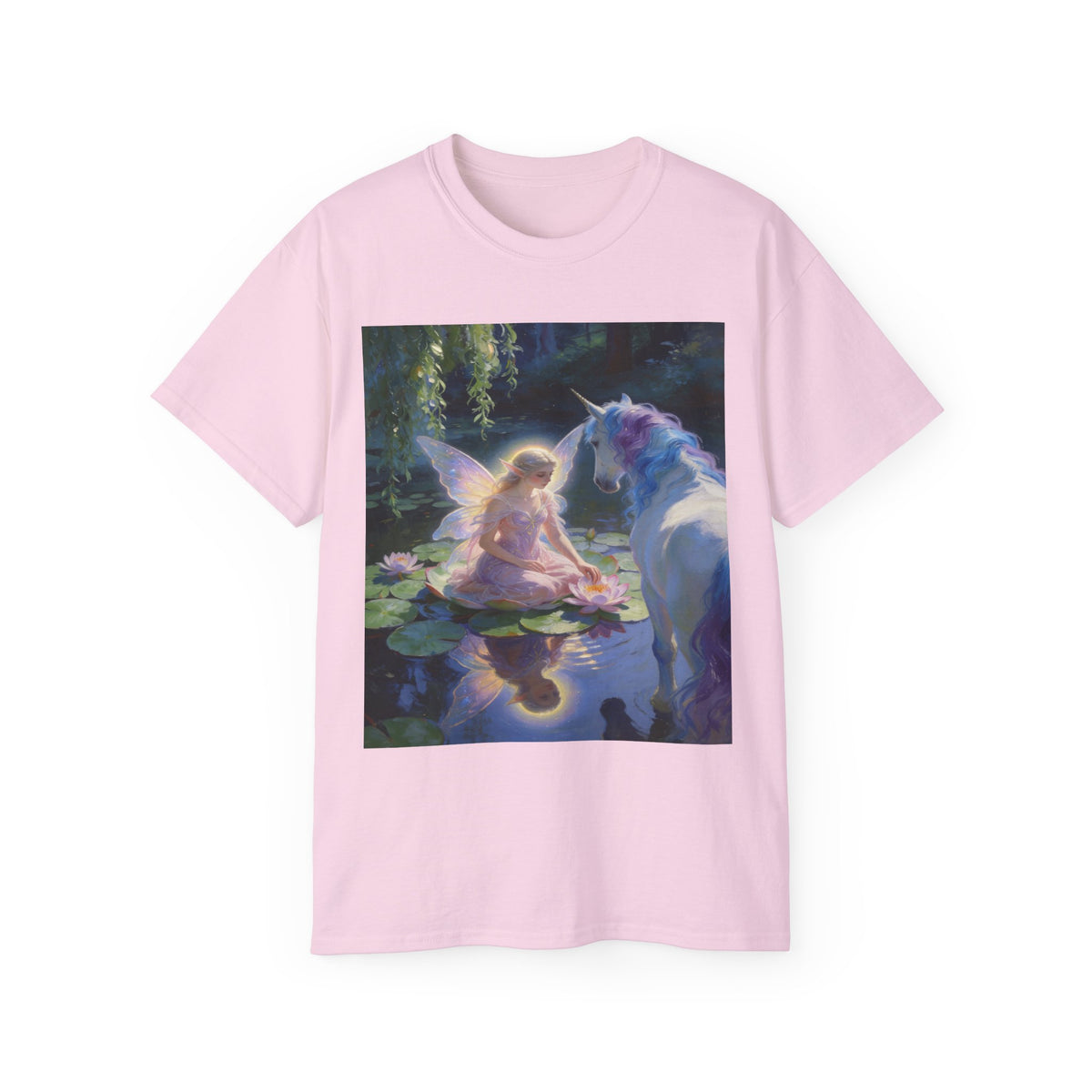 Fairy and Unicorn Cotton Tee — Enchanted Forest Fantasy T-Shirt