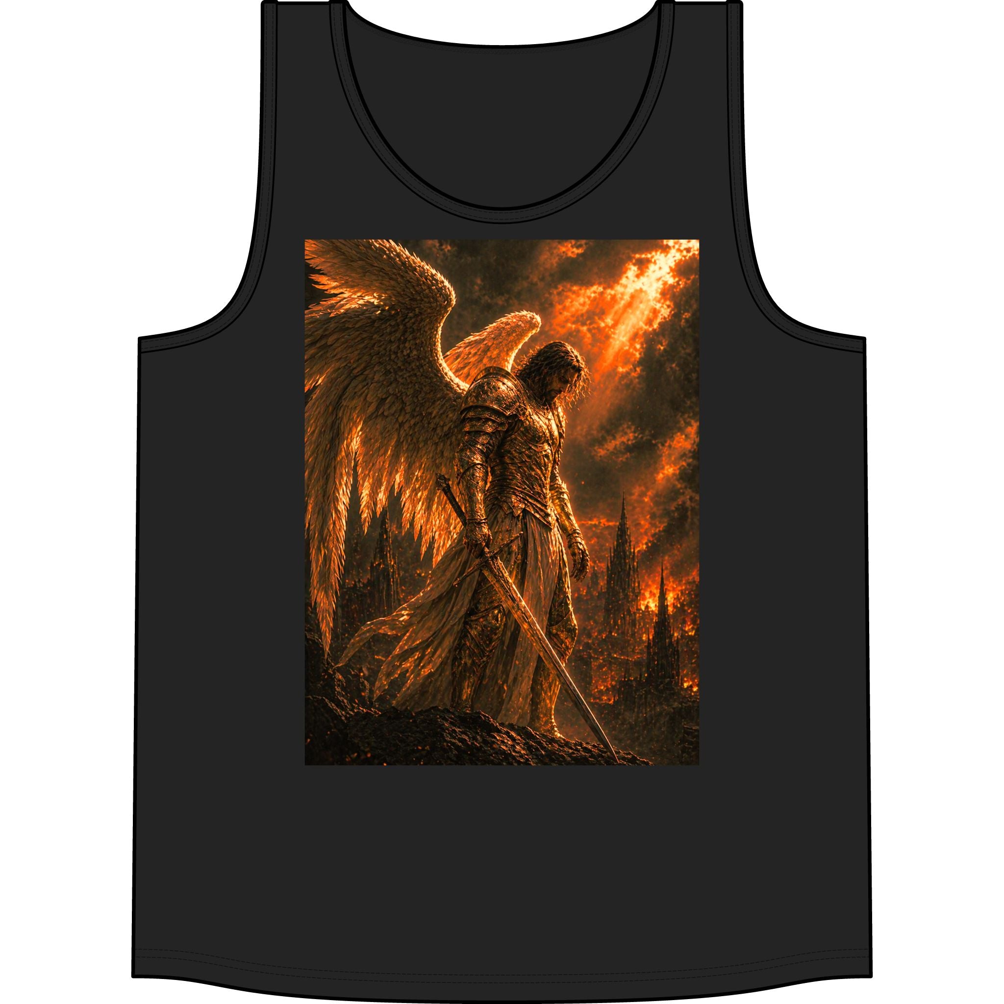 Fiery Fallen Angel Tank Top — Gothic Metal Concert Muscle Tee