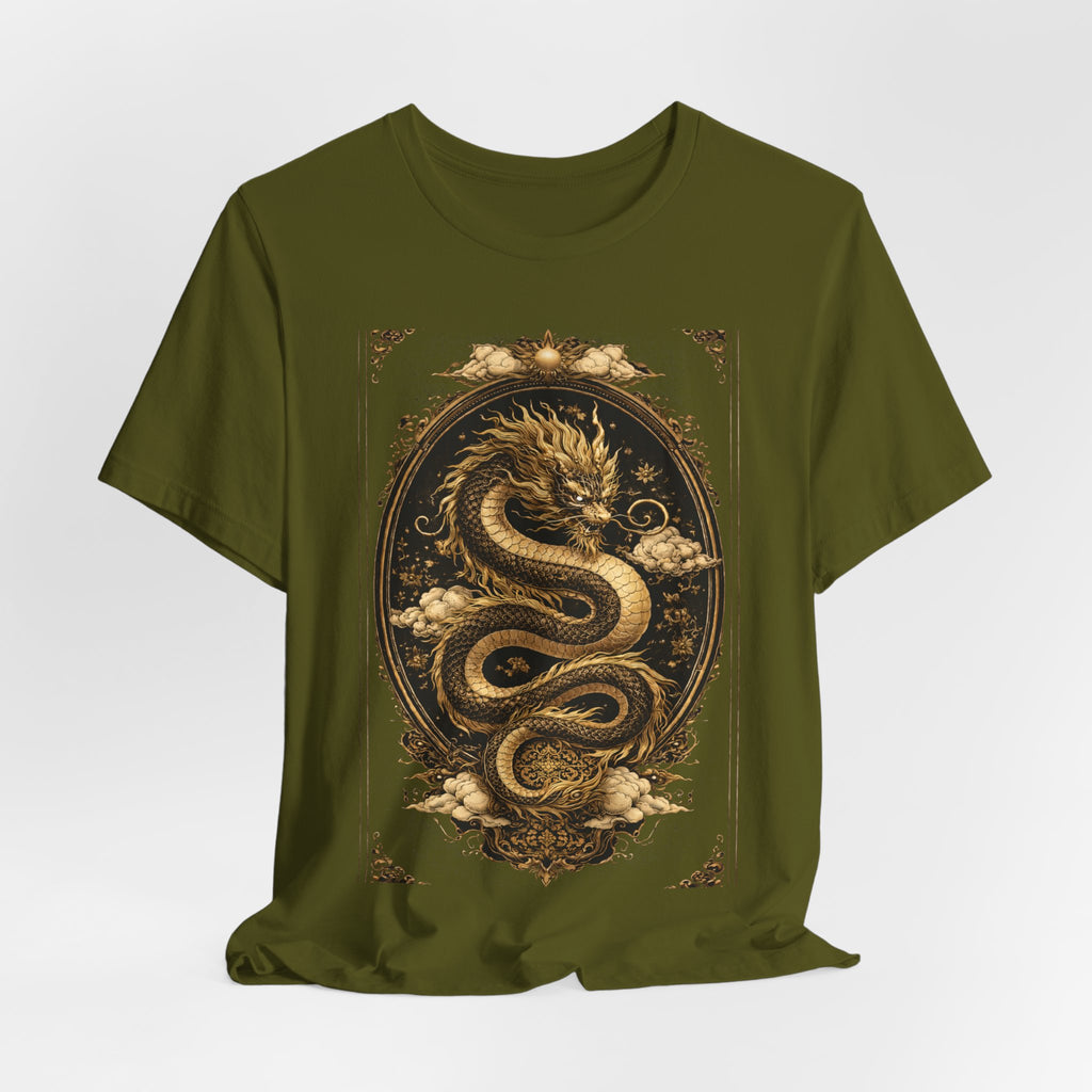 Dragon Oval Graphic Tee — Vintage Gold Snake Illustration T-Shirt