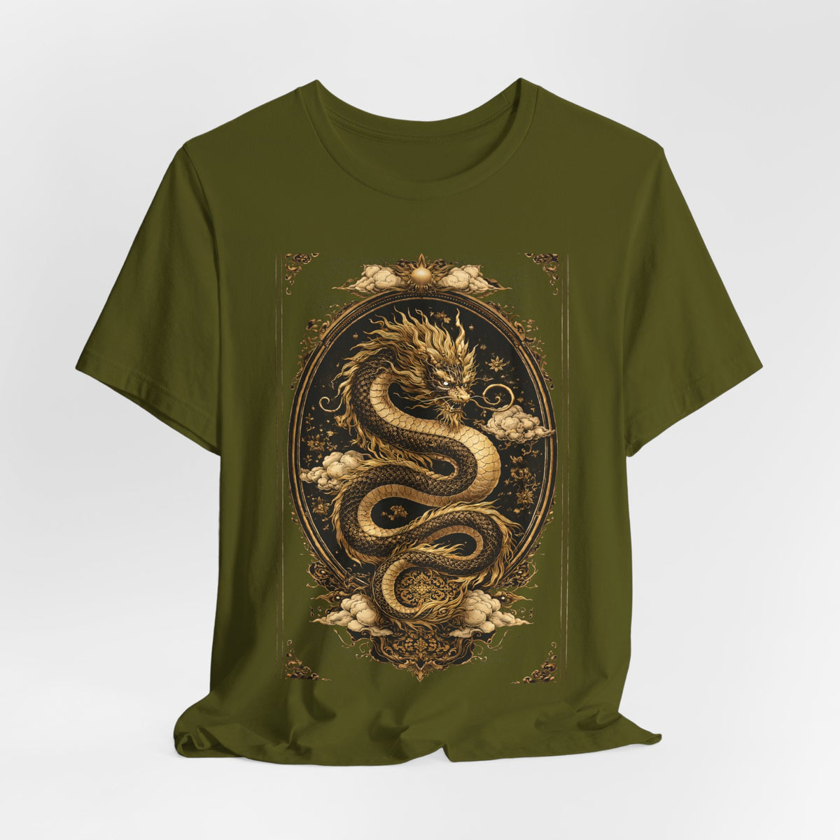 Dragon Oval Graphic Tee — Vintage Gold Snake Illustration T-Shirt