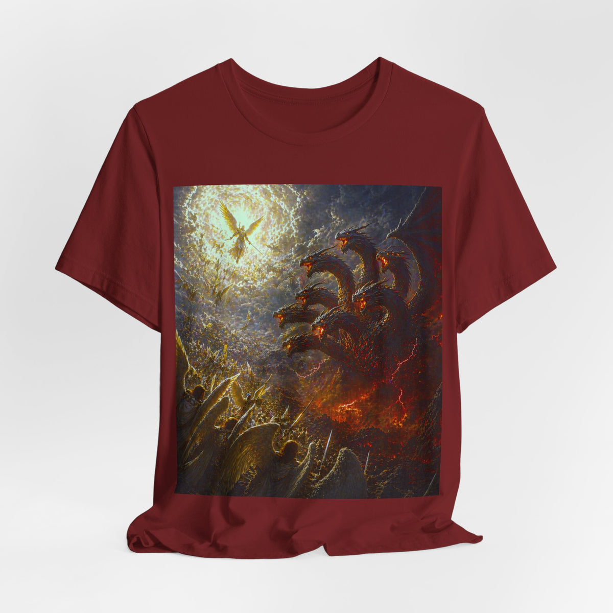 Apocalyptic Angel vs. Satan the 7 headed Dragon Graphic  T-Shirt
